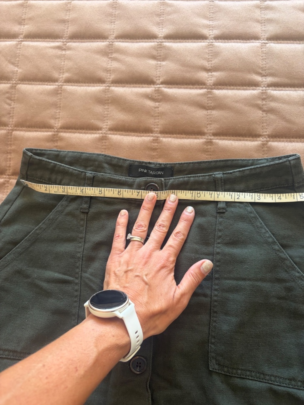 Pink Tartan Olive Green Cotton Button-Front Skirt Size 8 - Picture 7 of 9